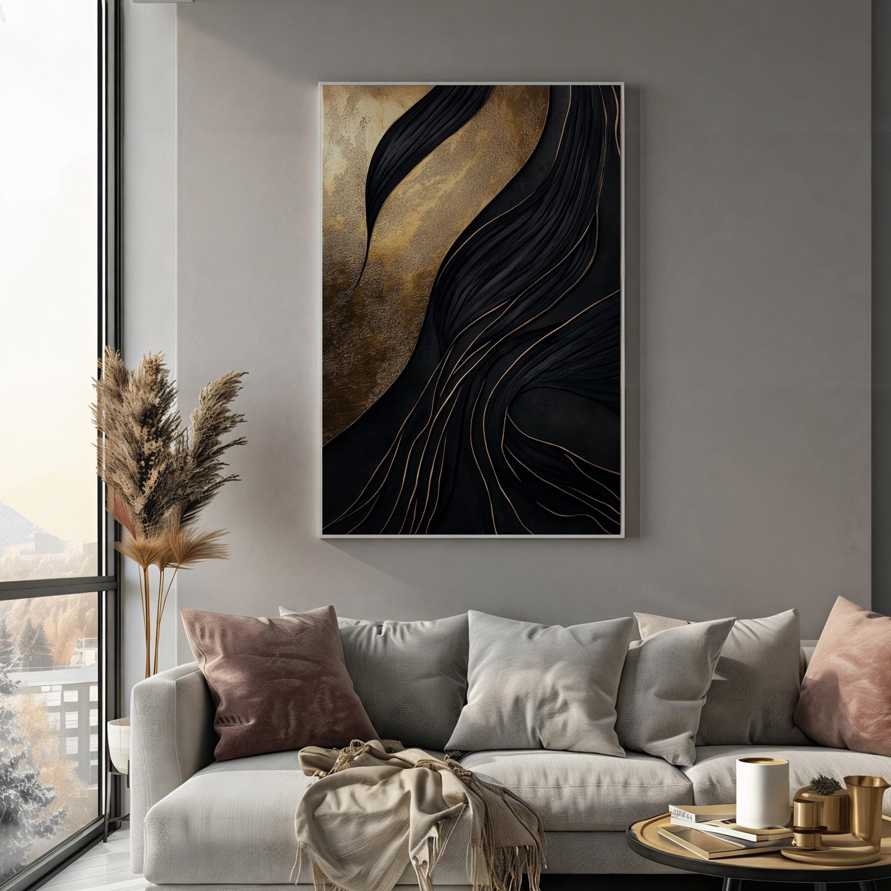 Black and Gold Abstract Canvas Print – Modern Luxe Wall Art - Etsy