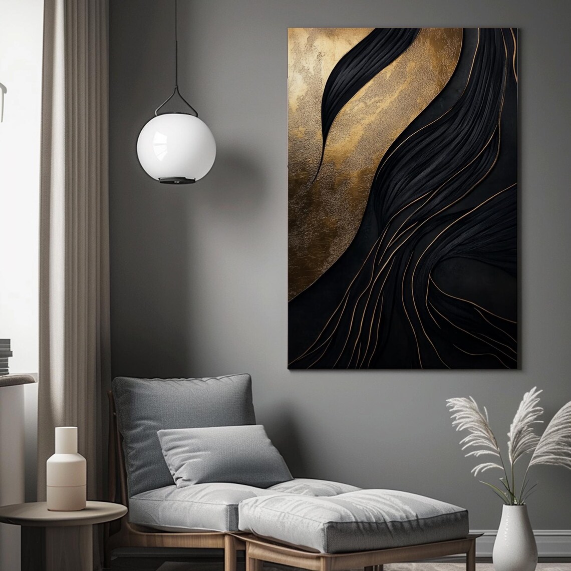 Black and Gold Abstract Canvas Print – Modern Luxe Wall Art - Etsy