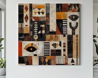 Modern African Tribal Abstract Canvas Print | Earth Tones Geometric Wall Art | Bold Tribal Wall Art for Home or Office Decor