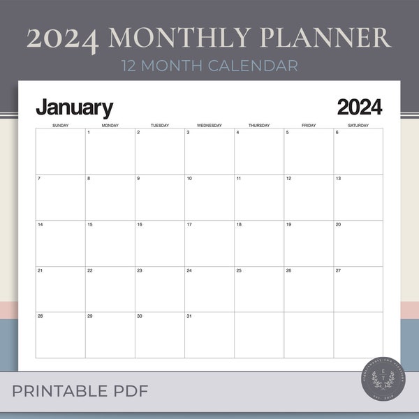 Printable Monthly Planner, 2024 Calendar, Monthly Schedule and Agenda