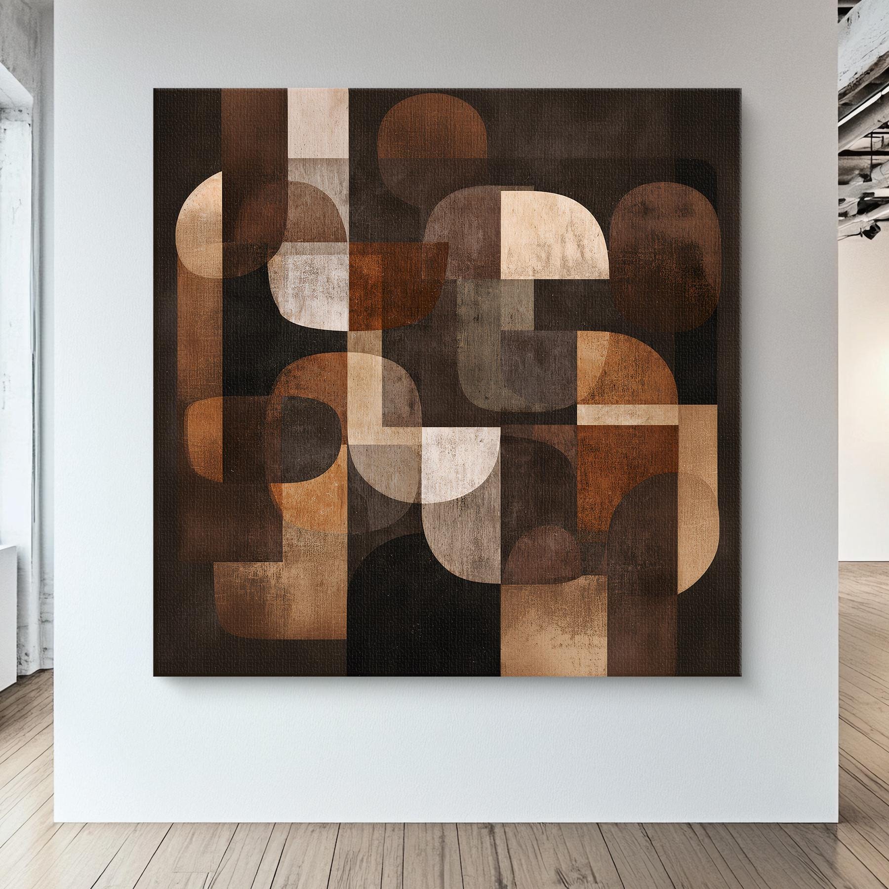 Mid-century Modern Abstract Canvas Print, Geometric Earth Tone Wall Art ...