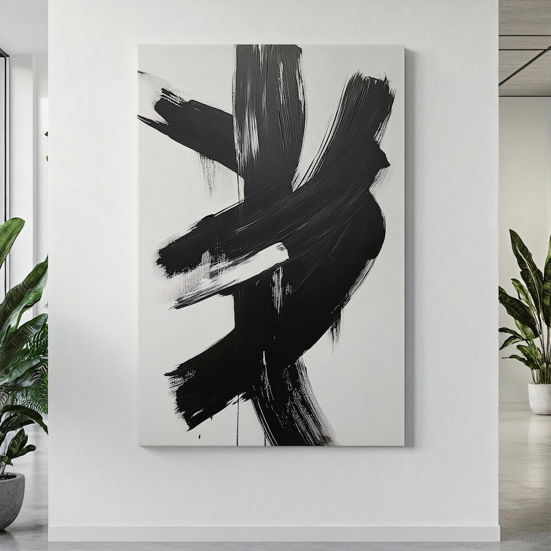Black and White Abstract Brushstroke Canvas Art Modern Giclée Print - Etsy