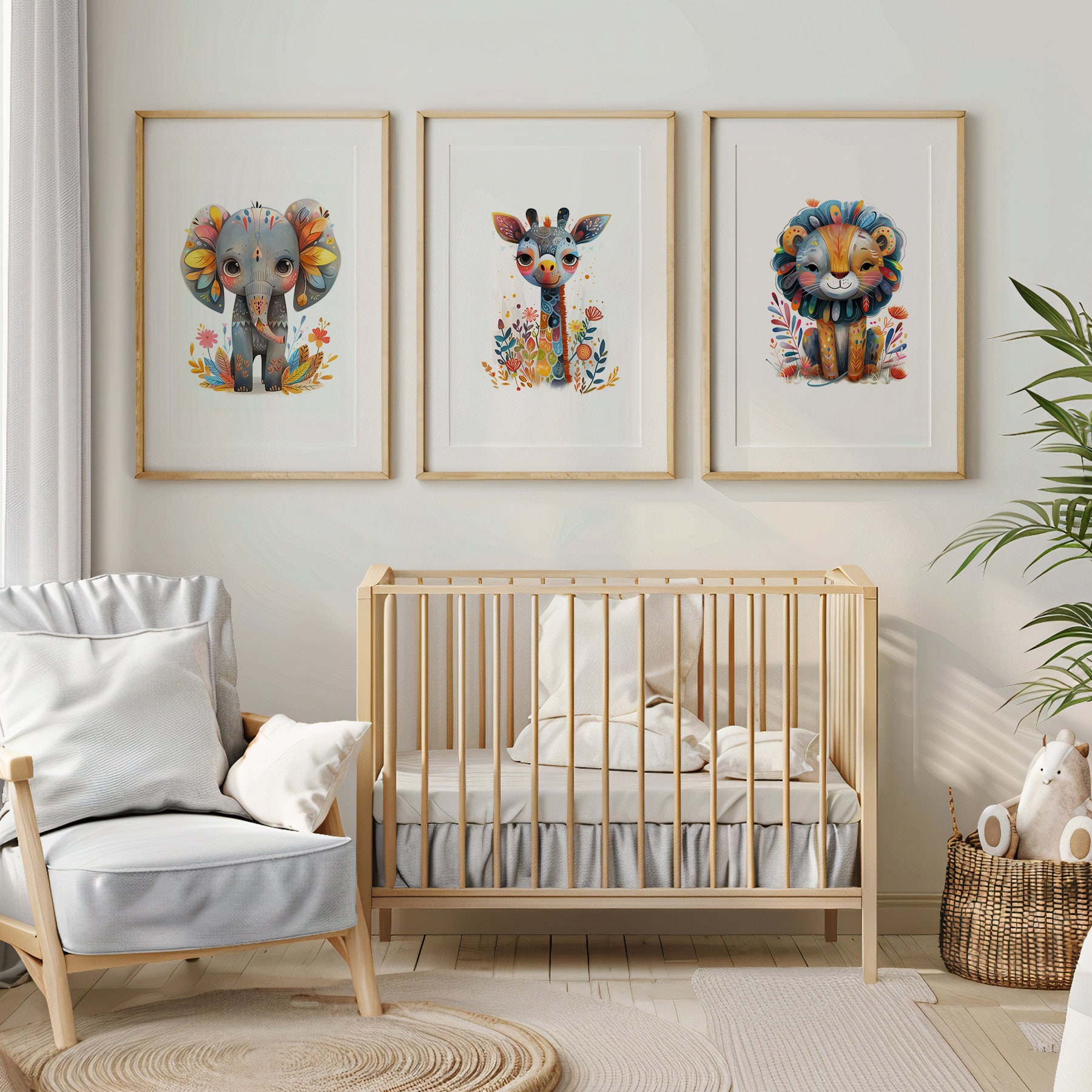 3 Piece Set Safari Animals Printable Nursery Room Wall Art, Children's ...