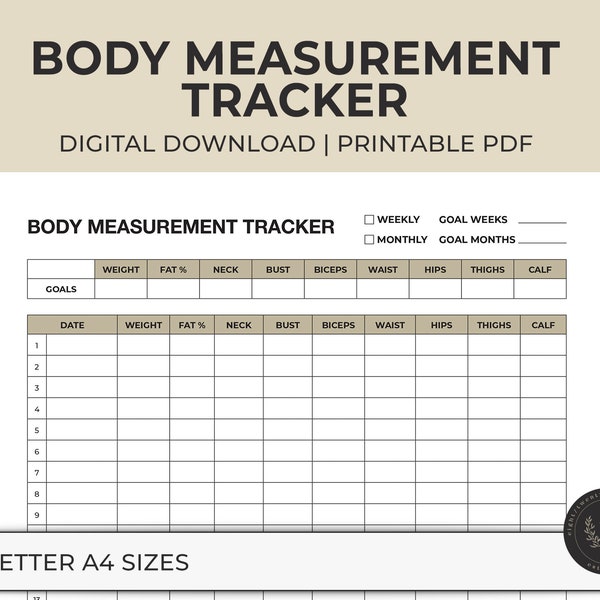 Body Measurement Tracker Printable - Etsy