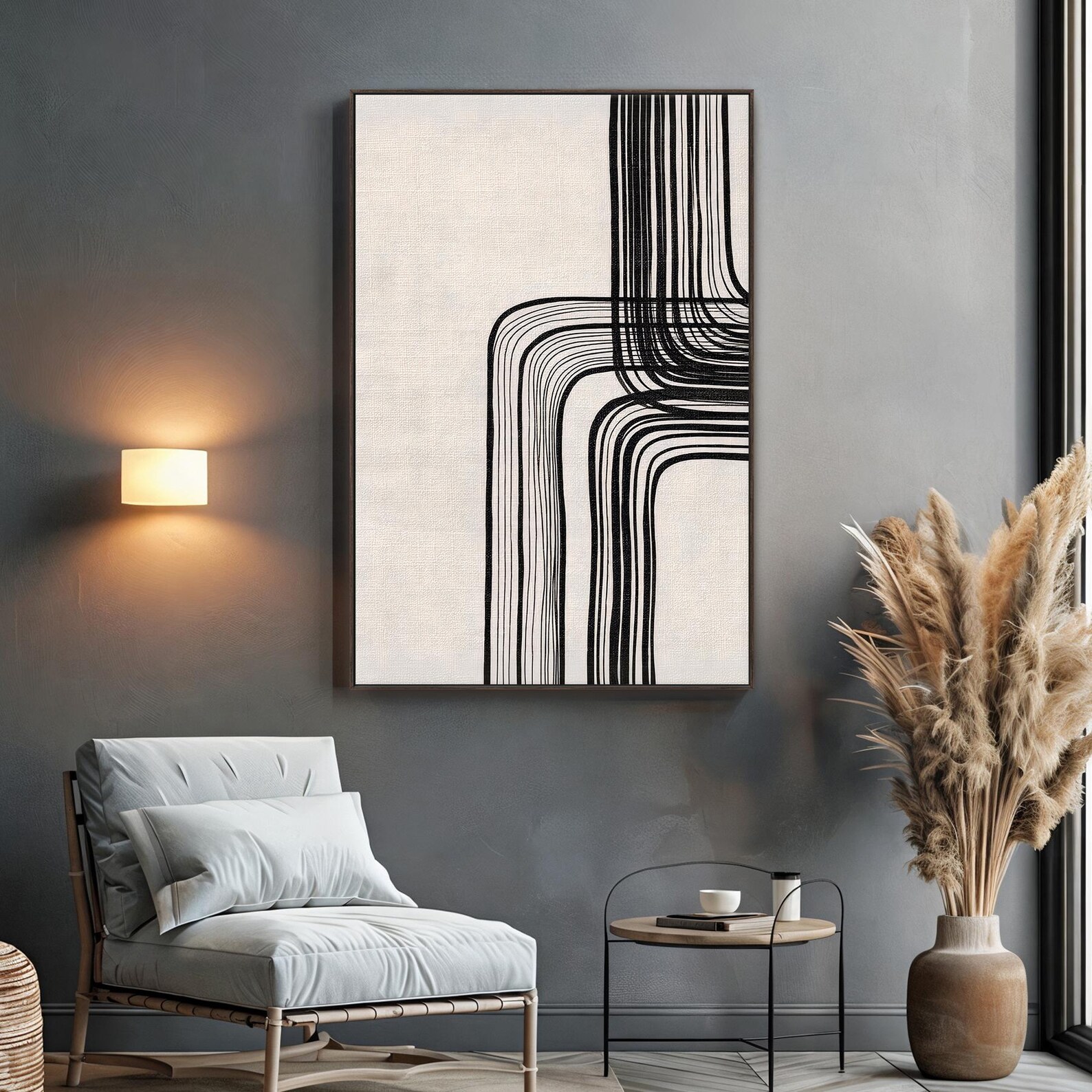 Minimalist Abstract Line Art, Bold Black and Cream Wall Art ...