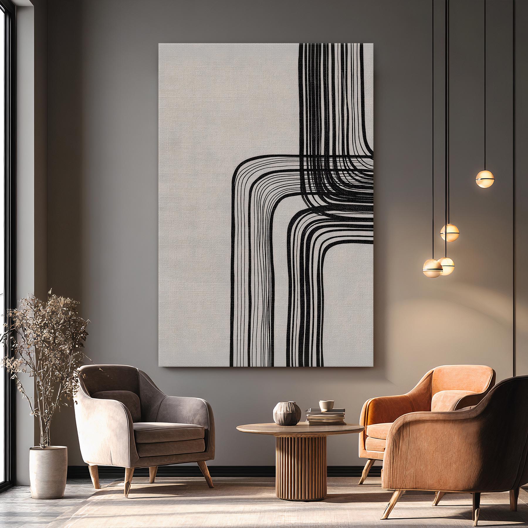 Minimalist Abstract Line Art, Bold Black and Cream Wall Art ...