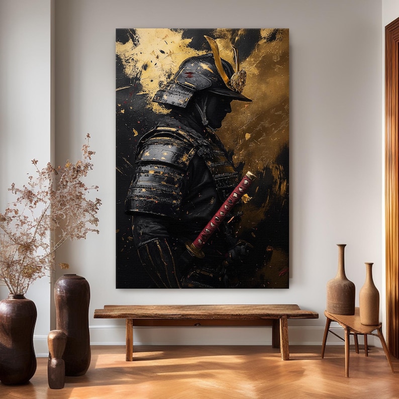 Samurai Warrior Canvas Print: Gold & Black Japanese Art - Etsy
