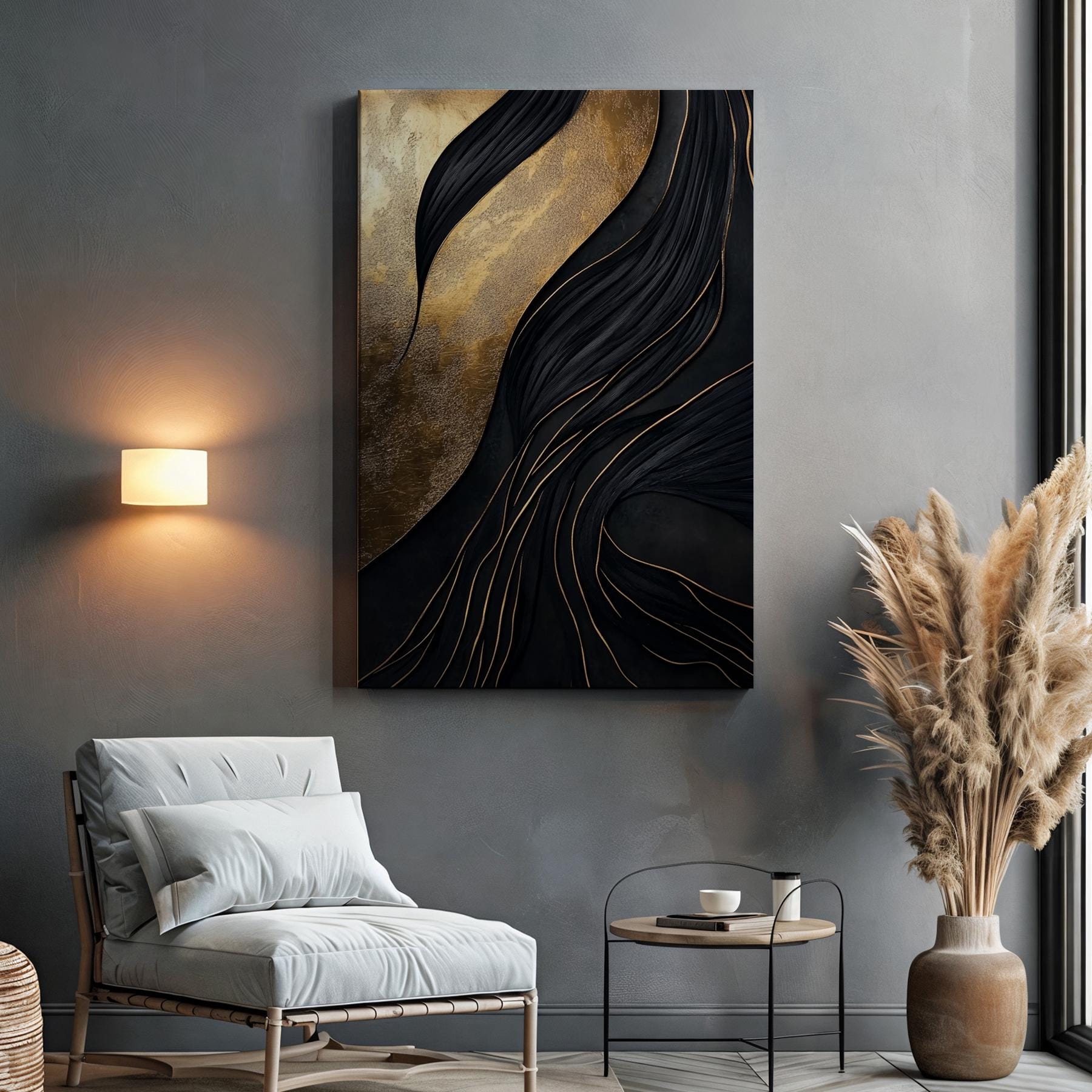 Black and Gold Abstract Canvas Print – Modern Luxe Wall Art - Etsy