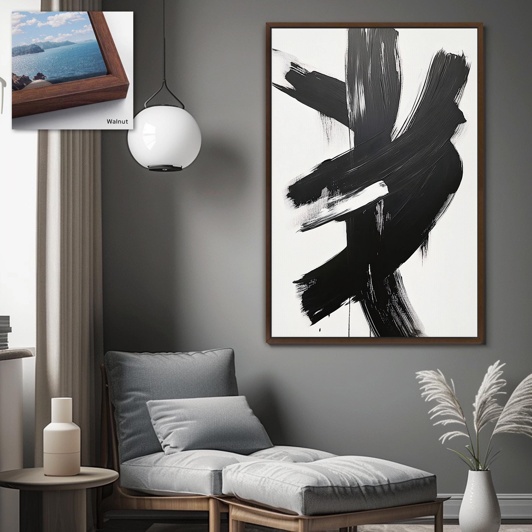 Black and White Abstract Brushstroke Canvas Art Modern Giclée Print - Etsy