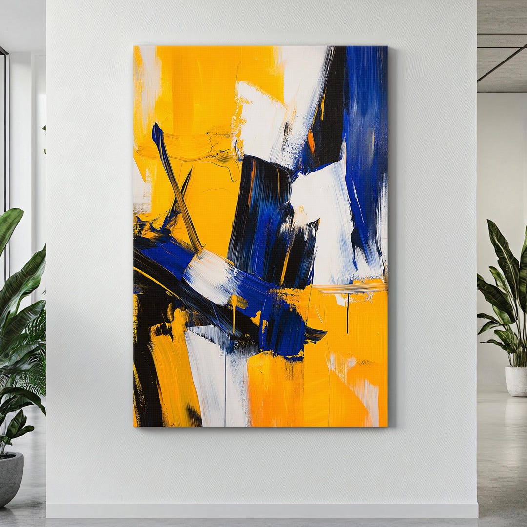 Abstract Expressionist Painting, Bold Yellow Blue and Black Wall Art ...