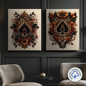 Arte mural de naipes, obra de arte de espadas, juego de 2 piezas de arte para descargar digitalmente e imprimible