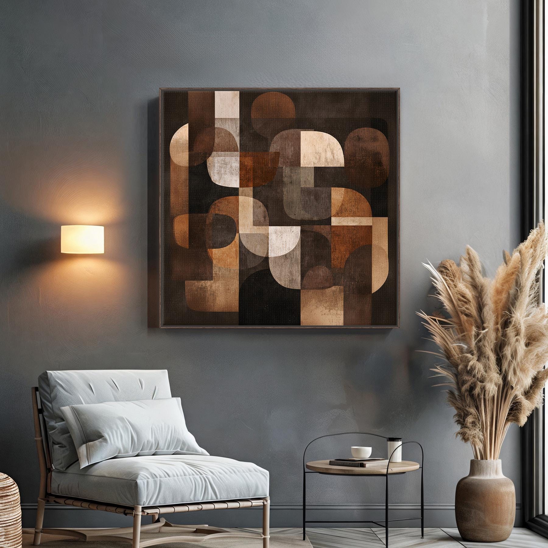 Mid-century Modern Abstract Canvas Print, Geometric Earth Tone Wall Art ...