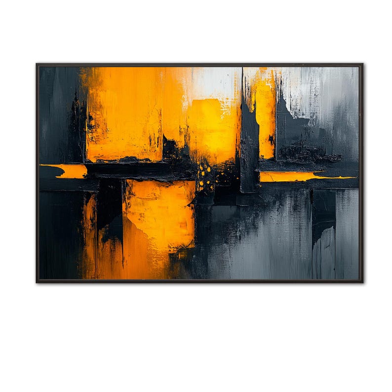 Dynamic Abstract Painting, Bold Angular Strokes in Yellow and Black