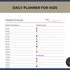 Daily Planner for Kids, Daily Schedule and Routine, Printable PDF US ...