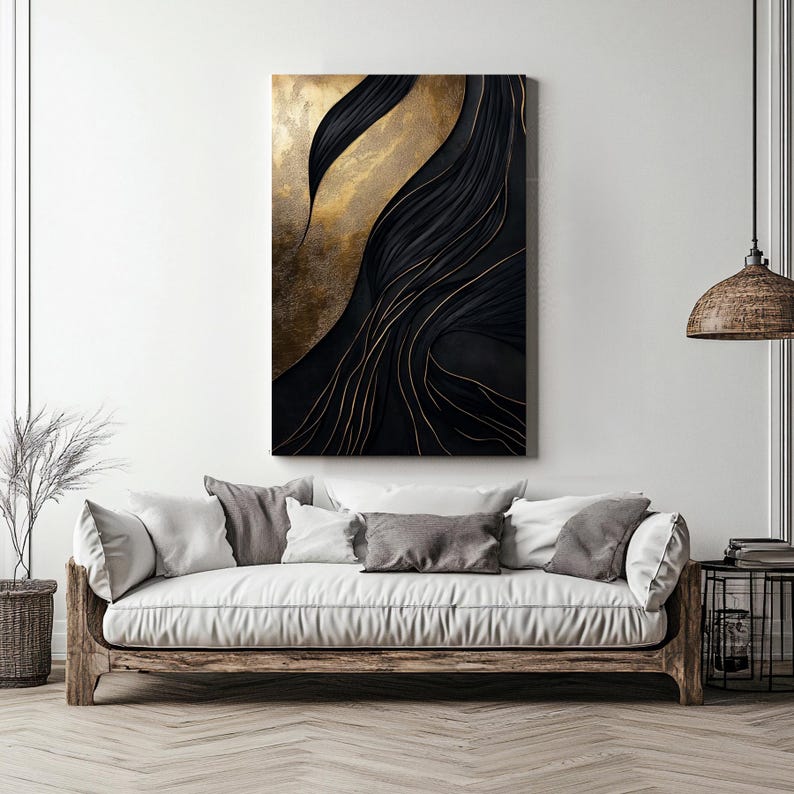 Black and Gold Abstract Canvas Print – Modern Luxe Wall Art - Etsy