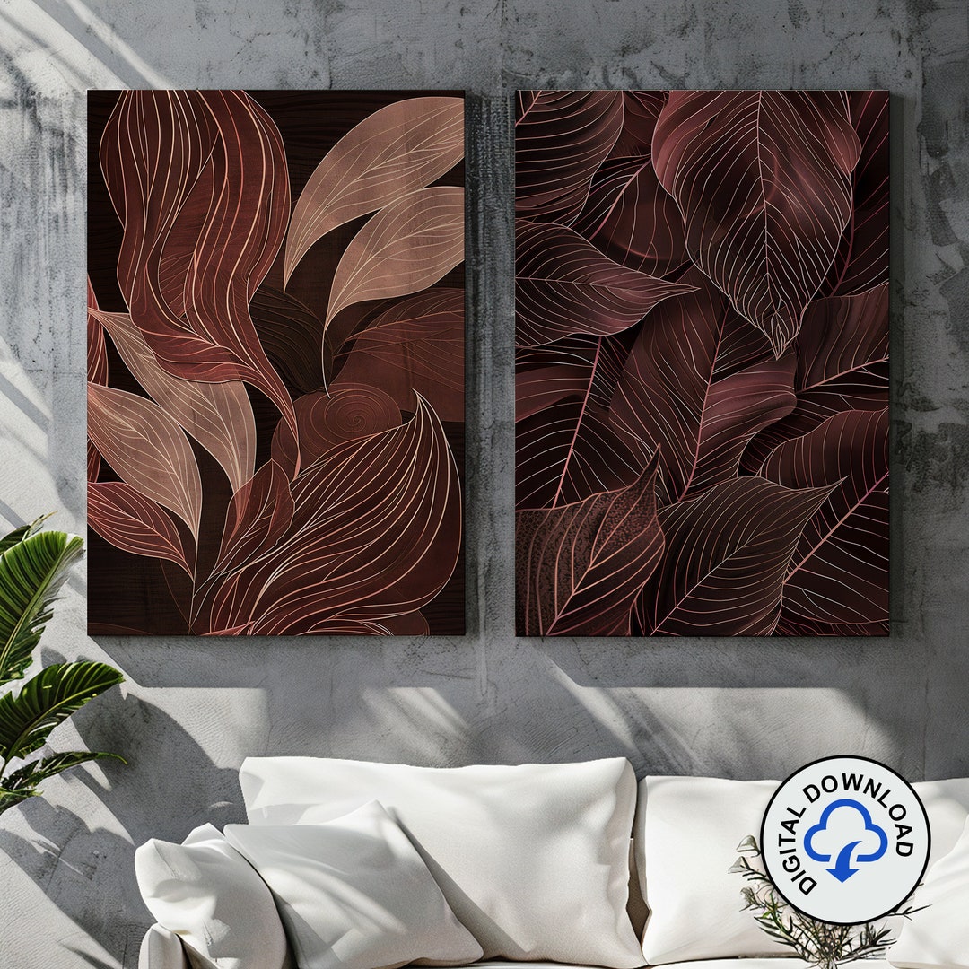 Botanical Leaves Printable Art Set Set of 2 Prints, Modern Wall Artwork ...