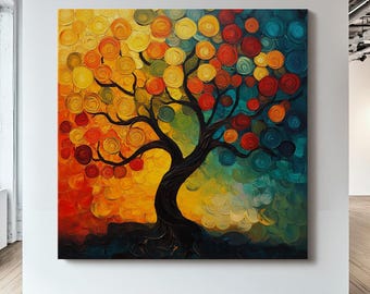 Art abstrait arbre de vie, oeuvre d'art murale en toile d'impression jet d'encre, décoration de la maison