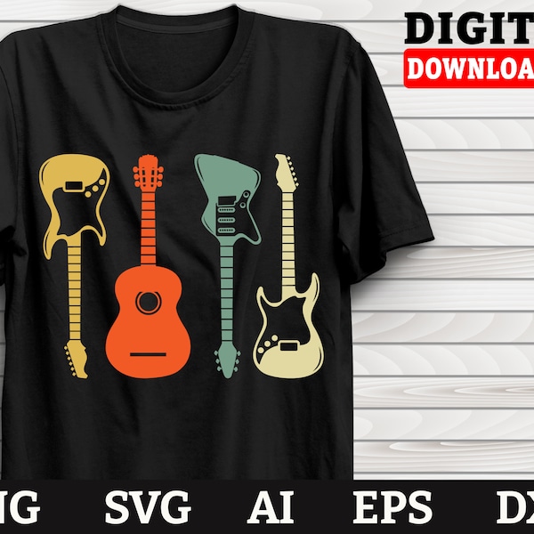 Retro Guitar, Guitar Svg, Music Svg, Electric Guitar Svg, Cricut Dxf Png