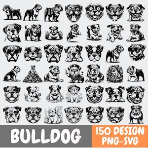 150 Bulldog Sublimation Designs PNG SVG Bundle – Cute Bulldog Clipart for T-Shirts, Mugs, Stickers, Scrapbooking, Bulldog Art Digital