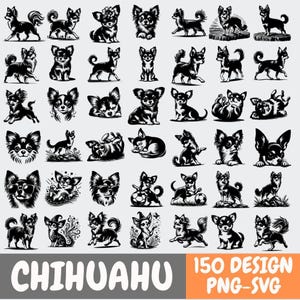 Pakiet Chihuahua SVG PNG – 150 uroczych projektów sylwetek psów Chihuahua do Cricut, sublimacji, naklejek, koszulek i miłośników zwierząt