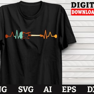 Retro Vinatge Heartbeat Guitar, Guitar Svg, Music Svg, Electric Guitar Svg, Cricut Dxf Png