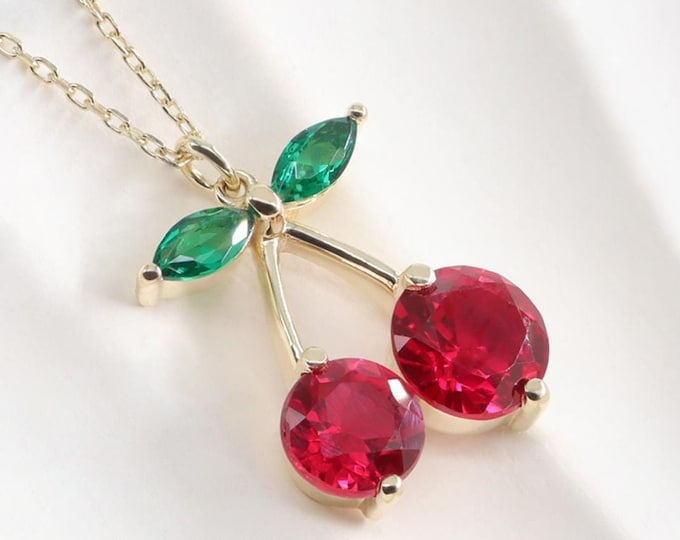 Featured listing image: Gold Round Ruby Marquise Emerald Cherry Necklace