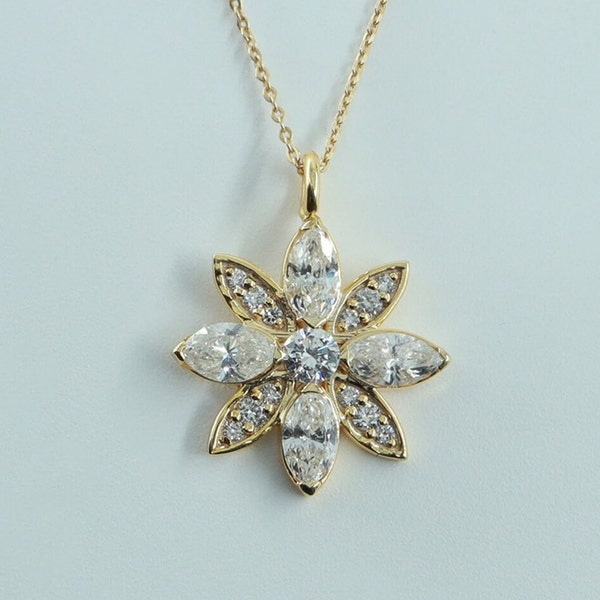 Marquise Diamond Lotus Gold Necklace