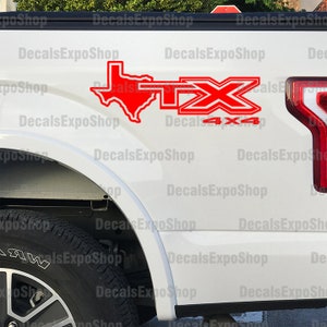 STX Texas 4x4 Decal Fits Bedside Ford F-150 Truck Sticker Vinyl in 6 colors (2 pieces).