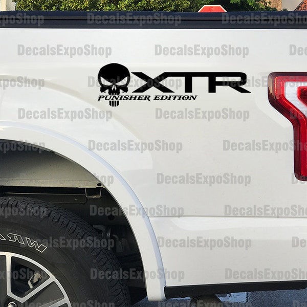 XTR Punisher Edition Decal Fits Bedside Ford F-150 Truck Sticker Vinyl in 6 colors (2 pieces).