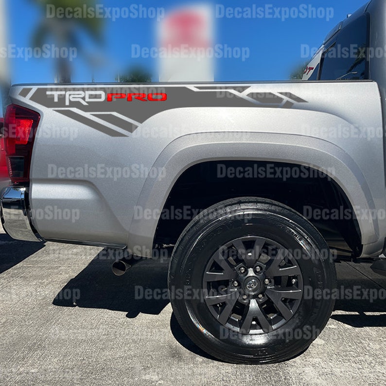 TRD PRO in RED Stripe Decal Fits Bedside Toyota Tacoma Truck Sticker Vinyl in 6 colors 2 pieces. image 2