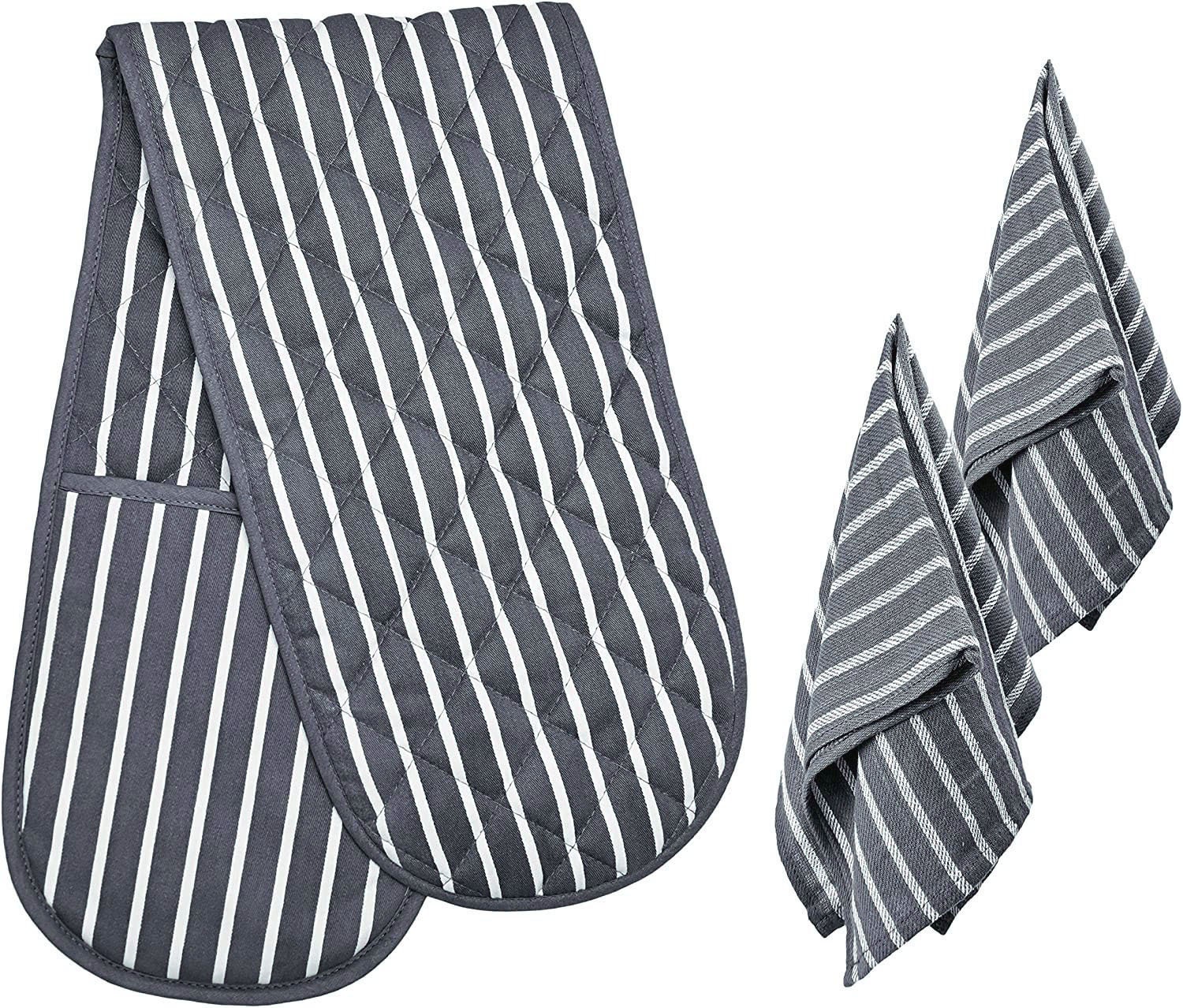 Oven Gloves Double and Kitchen Towels 100 Cotton Heat Resistant Gloves