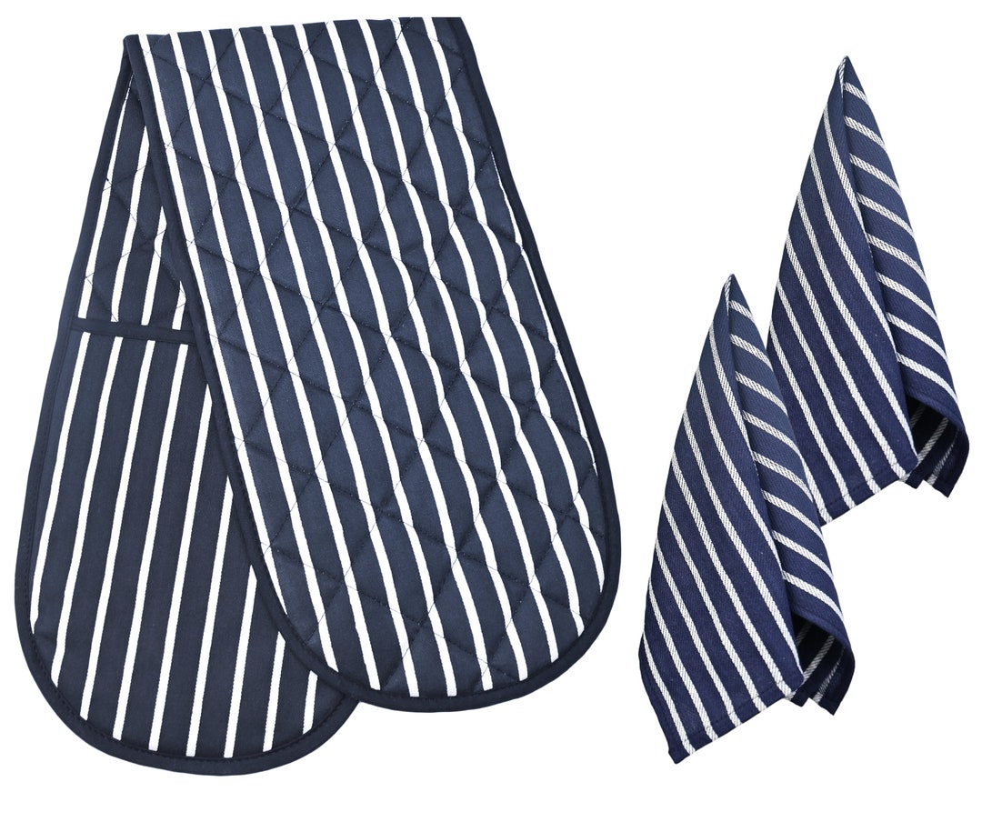 Oven Gloves Double and Kitchen Towels 100 Cotton Heat Resistant Gloves