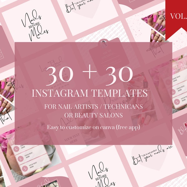 60 Instagram Templates Post & Stories for Nail Artists | Beauty Salons | Nail Technician | Beauty Influencers | Engagement Posts and more