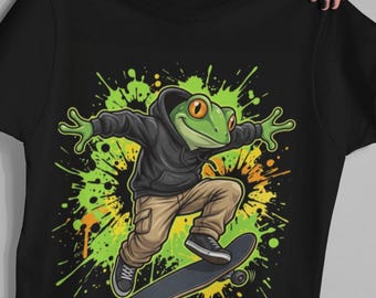 Cartoon Frog Kickflip Skateboard Art Png, Skateboard Illustration, Street Style Design png, Urban Cartoon Graphics (Digital Download)