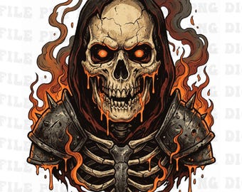 Esqueleto de calavera de Halloween espeluznante, fuego, fantasía oscura png, arte gótico de Halloween, calavera de Halloween png, fantasía oscura (descarga digital)