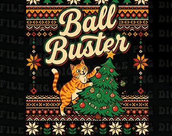 Gato gracioso que rompe bolas árbol Navidad fea png, Gato feo de Navidad png, Gato travieso de vacaciones humor png, Navidad festiva (Descarga digital)