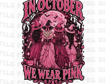 En octubre vestimos de rosa png, Bruja cáncer de mama Halloween png, Bruja rosa concienciación sobre el cáncer de mama png, Halloween (Descarga digital)
