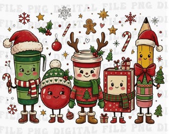 PNG de Maestro de Navidad, Dibujos escolares navideños para maestros PNG, PNG de Papá Noel y renos de invierno, Decoración de aula (Descarga digital)