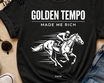 2026 Golden Tempo Made Me Rich Horse Racing Winner Race Day PNG: Funny Horse Racing Humor race day png Jockey Winner Clipart png