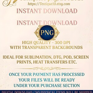 May include: A digital download graphic with text in gold and teal on a cream background. The text includes "INSTANT DOWNLOAD" and "PNG". The image also states "HIGH QUALITY - 300 DPI WITH TRANSPARENT BACKGROUNDS".