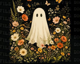 Wildflower Ghost Png, Floral Ghost Png,Boho Floral Halloween Sublimation Design, Vintage Spooky Season (Digital Download)