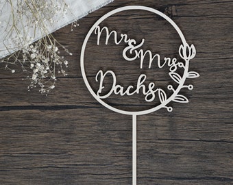 Cake topper Mr & Mrs and your desired name. Personalized Cake Topper.
