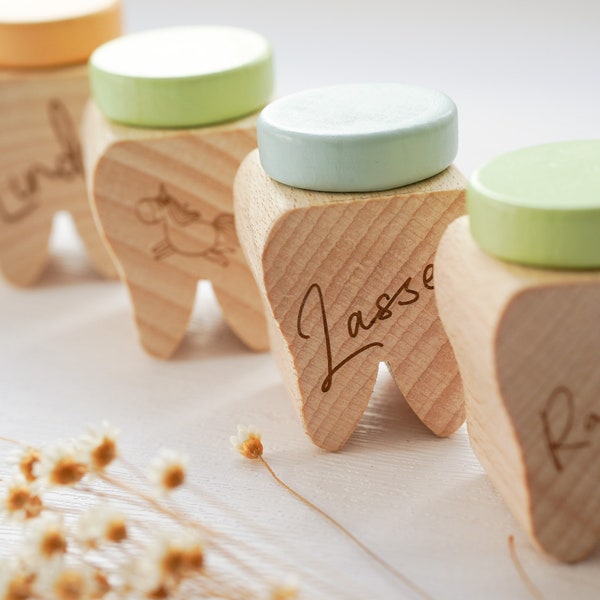 Personalisierte Zahndose mit Motiv I Zahndöschen personalisiert I  Milchzahndose aus Holz mit Namen