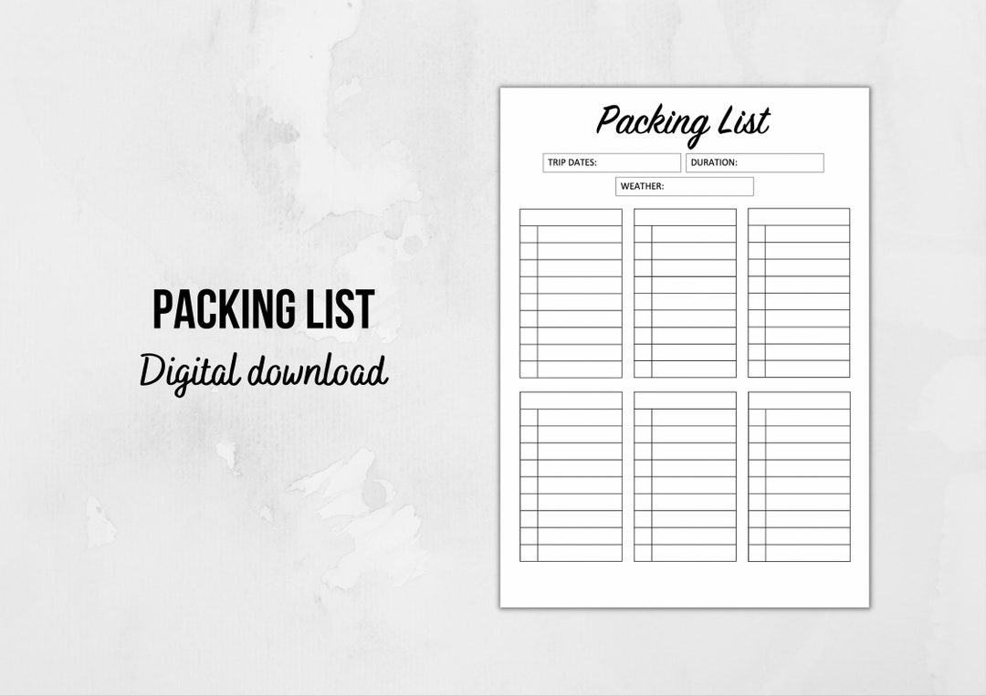 Packing List Printable Holiday Packing Checklist Organiser Etsy