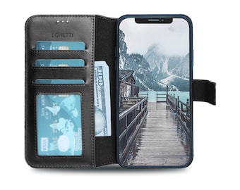 iPhone XR XS Max Hülle echt Leder stoßfest ID Fenster portemonnaie