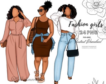 Black Girl Fashion Clipart: Planner Stickers & Journal Prints (PNG)