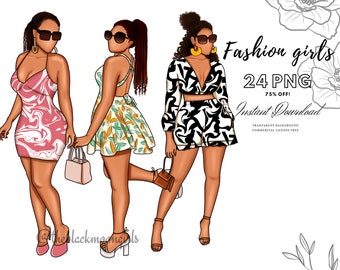 Black Girl Fashion Clipart: PNG Stickers, Planner Graphics (Digital Download)