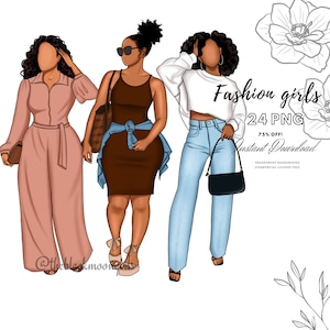 Black Girl Fashion Clipart, Black Girls Magic Clipart, Black Women Clipart, Black Girls PNG, Black Girl Sticker/Planner/Journal/Print