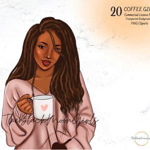 Black Woman Winter Fashion Clipart: Coffee Girl PNG (Digital Download)