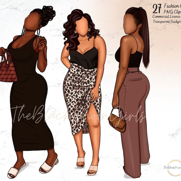 Black Girl Fashion Clipart, Black Girl Magic Clipart, Black Woman Clipart, Black Girls PNG, Black Girl PNG Sticker/Planner/Journal Cover